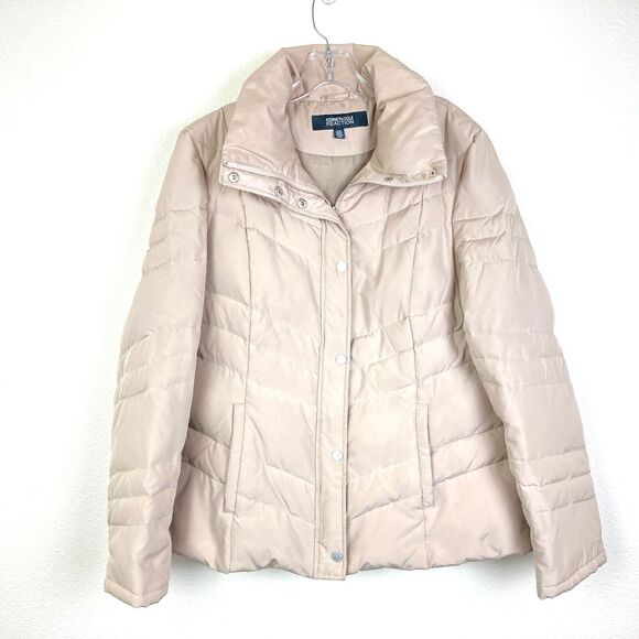 Kenneth Cole Reaction Women's Duck Down Quilted Puffer Jacket Size L Beige Tan - Picture 1 of 10